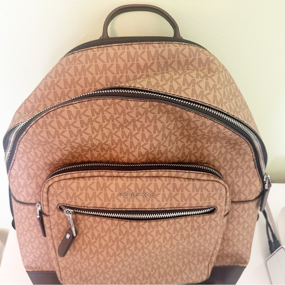 Michael Kors Hudson Logo Canvas Leather Large Backpack - Picture 5 of 16